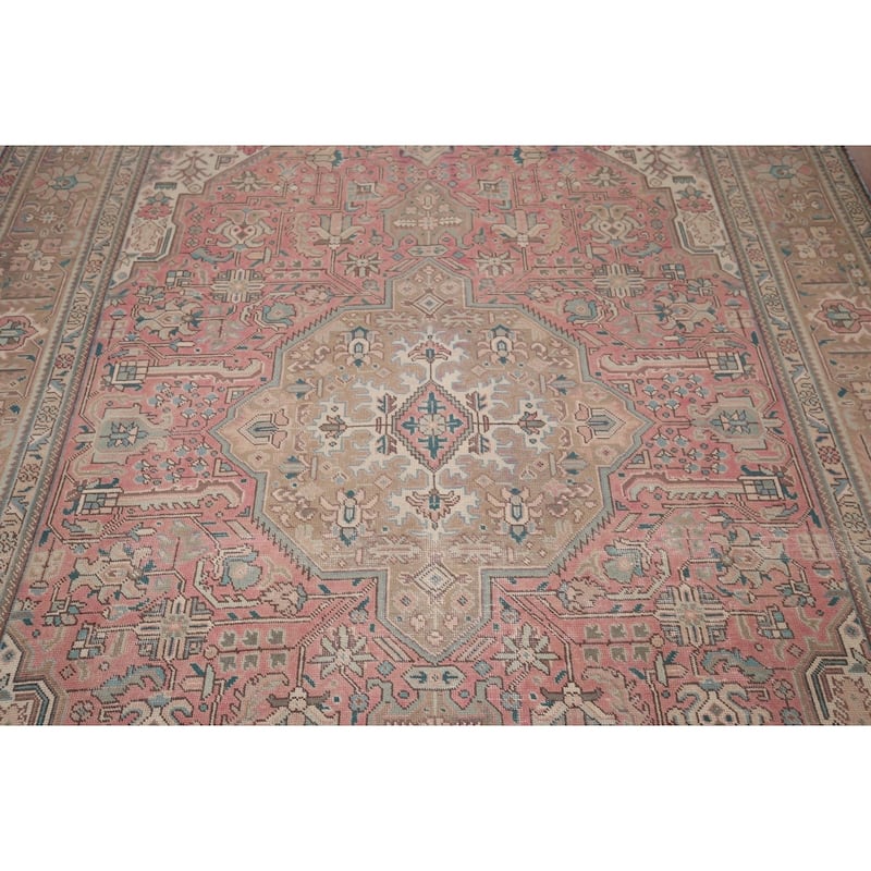 Pink Tabriz Persian Vintage Rug Hand-Knotted Traditional Wool Carpet - 6'9"x 9'8"