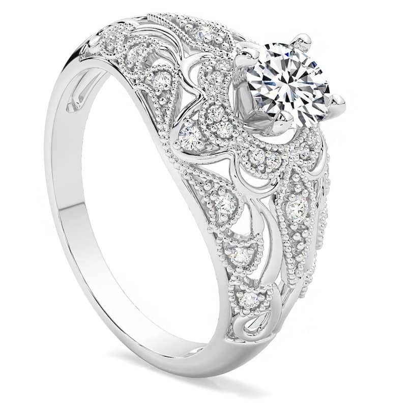 1 1/2Ct Diamond Vintage Engagement Ring Gold Lab Grown