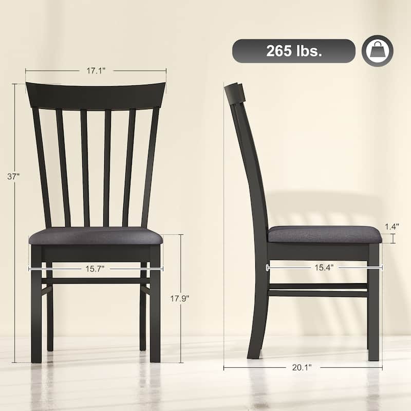 HOMCOM Wooden Dining Chairs Set of 2, Farmhouse Upholstered Kitchen Chairs with Rubber Wood Frame for Living Room, Dining Room