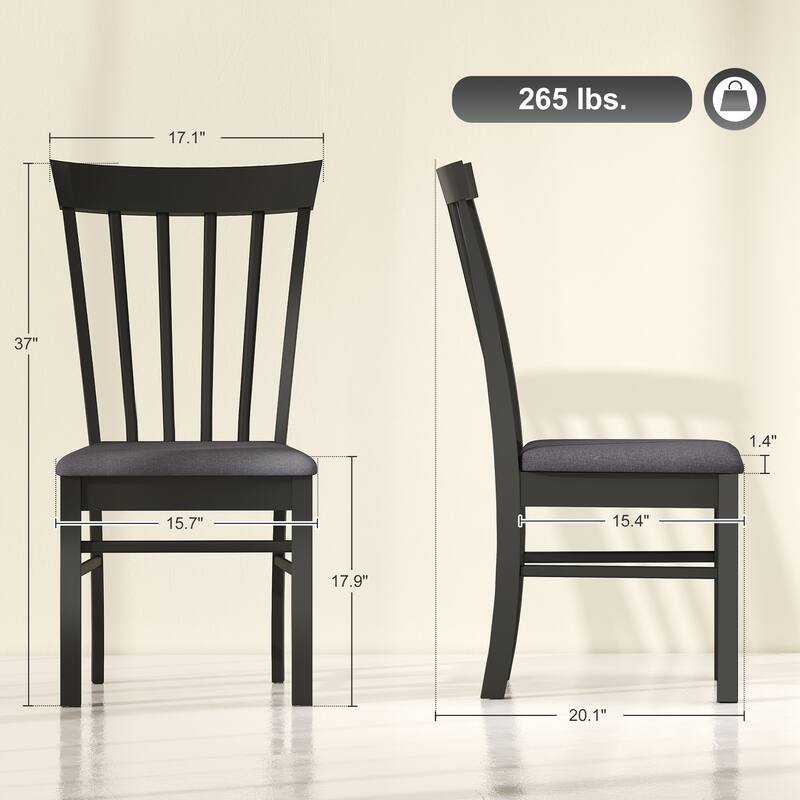 HOMCOM Wooden Dining Chairs Set of 4, Farmhouse Upholstered Kitchen Chairs with Rubber Wood Frame for Living Room, Dining Room
