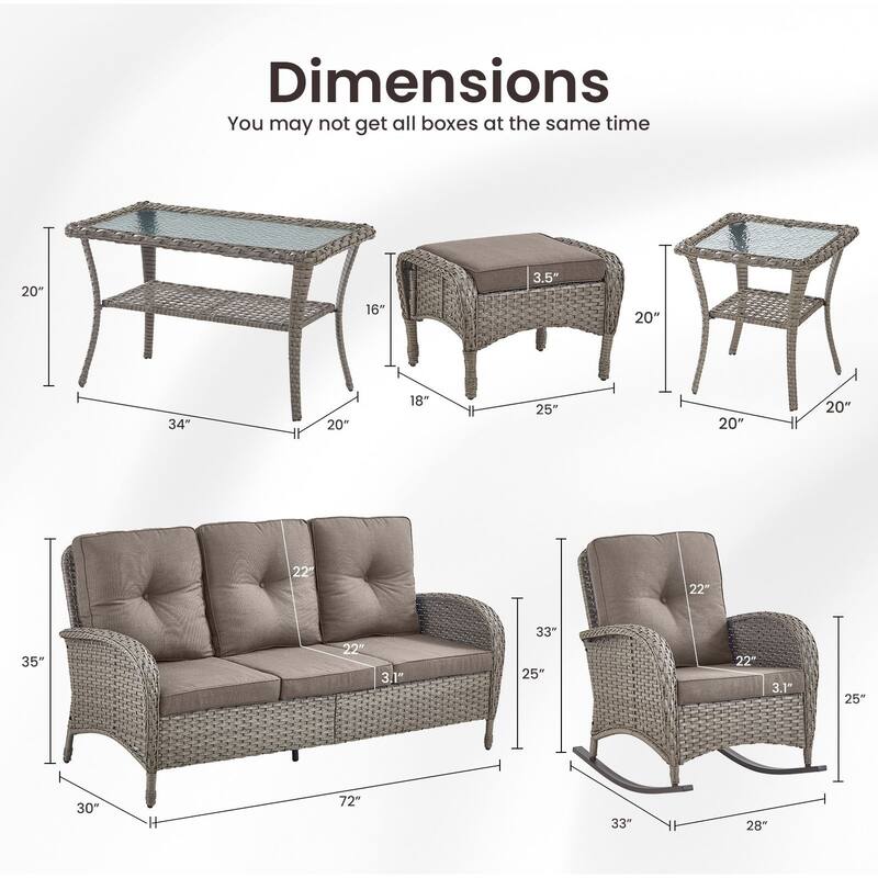 Gymojoy 7-Piece Outdoor Wicker Patio Furniture with 3 Seat Sofa, Rattan Coversation Set with Water Resistant Cushions