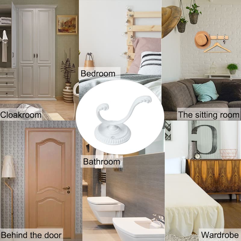 4pcs Dual Robe Hooks Zinc Alloy Bathroom Hooks Towel Hanger w Screws - 2.4" x 1.7" x 2.1"(L*W*H)