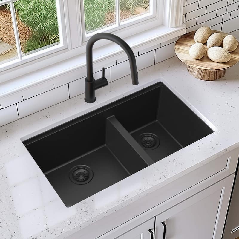 33" Undermount Workstation Double Bowl Quartz Kitchen Sink