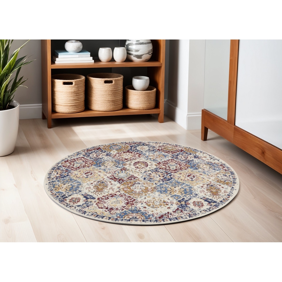 Lizo Power Loomed Distressed Geometric Non Skid Stain Resistant Area Rug By HomeRoots - 63' X '63' X '0.5