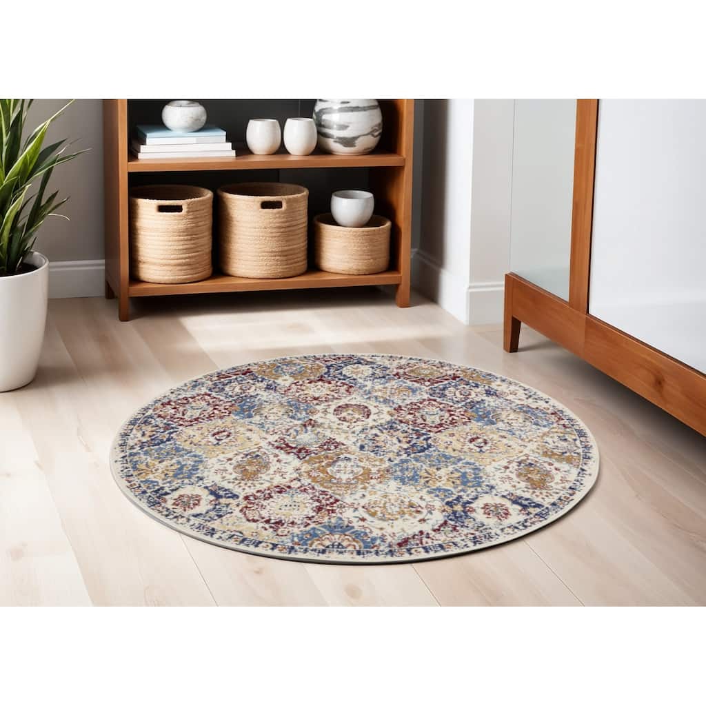 Lizo Power Loomed Distressed Geometric Non Skid Stain Resistant Area Rug By HomeRoots - 63' X '63' X '0.5