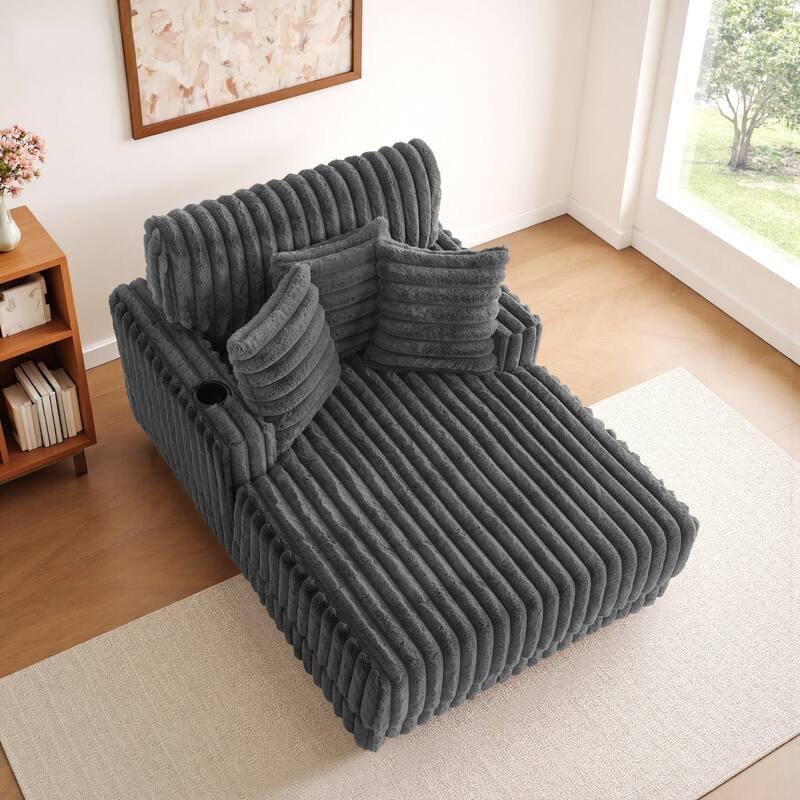 42"W Upholstered Chaise Lounge Sofa Bed with Pillow and Cup Holder