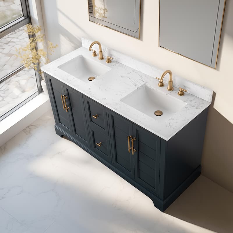 Vanity Art 60" Double Sink Bathroom Vanity with Top & Backsplash