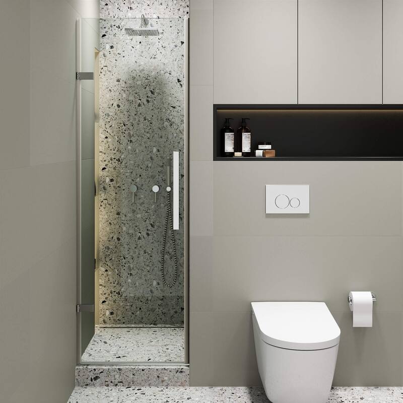 Fine Fixtures Hinged Clear Frameless Glass Shower Door Enclosure - 24 Inch - Polished Chrome