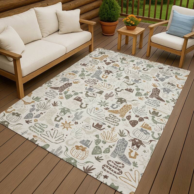Machine Washable Indoor/ Outdoor Modern Ranch Chantille Rug