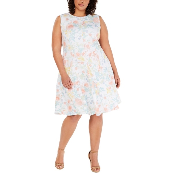 calvin klein floral fit and flare dress