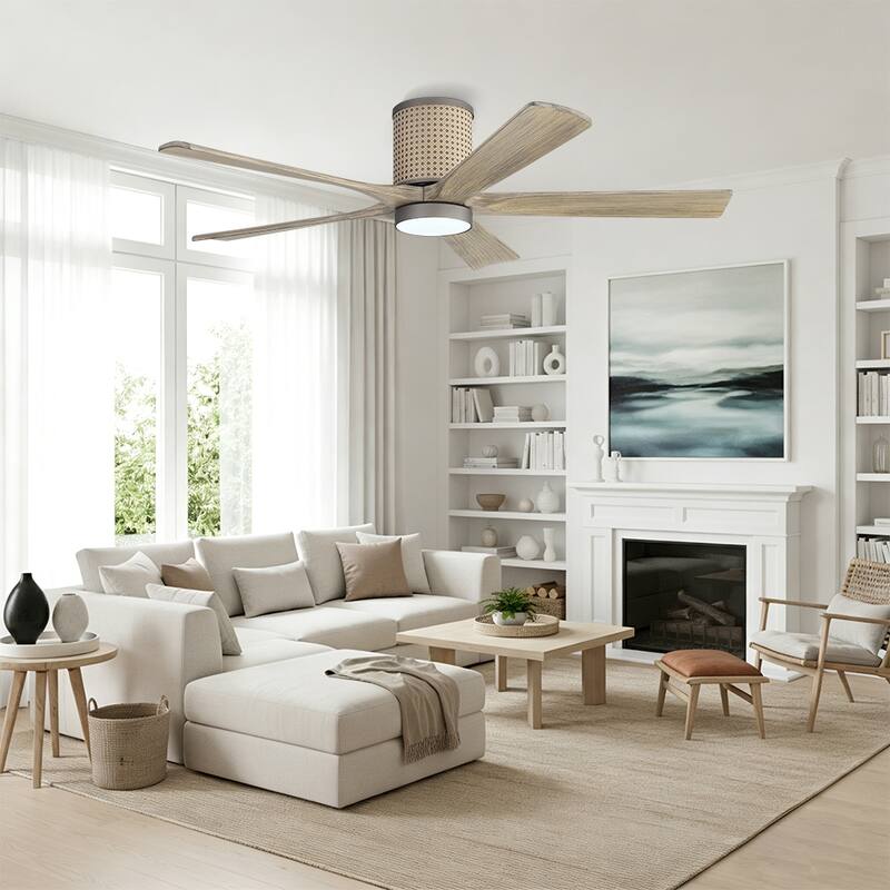 MLiAN 5 Solid Wood Blades Ceiling Fan with Lights Remote Control 6-Speed DC - 54''