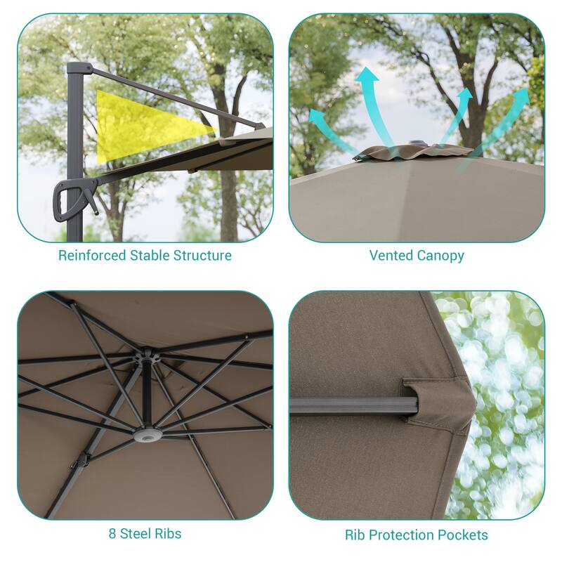 BONOSUKI 10x8FT Cantilever Patio Umbrella, Ultimate Outdoor Comfort with 360° Rotation and Canopy Angle Adjustment