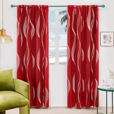 Deconovo Back Tab Rod Pocket Silver Wave Curtains(2 Panel)