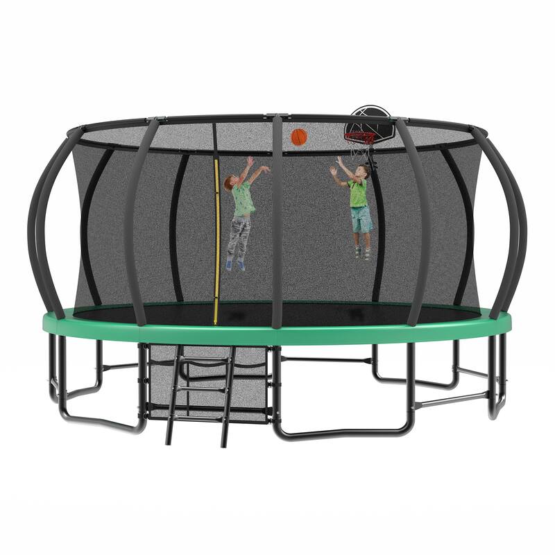 15FT Trampoline with Basketball Hoop - Recreational Trampolines with Ladder ,Shoe Bag and Galvanized Anti-Rust Coating