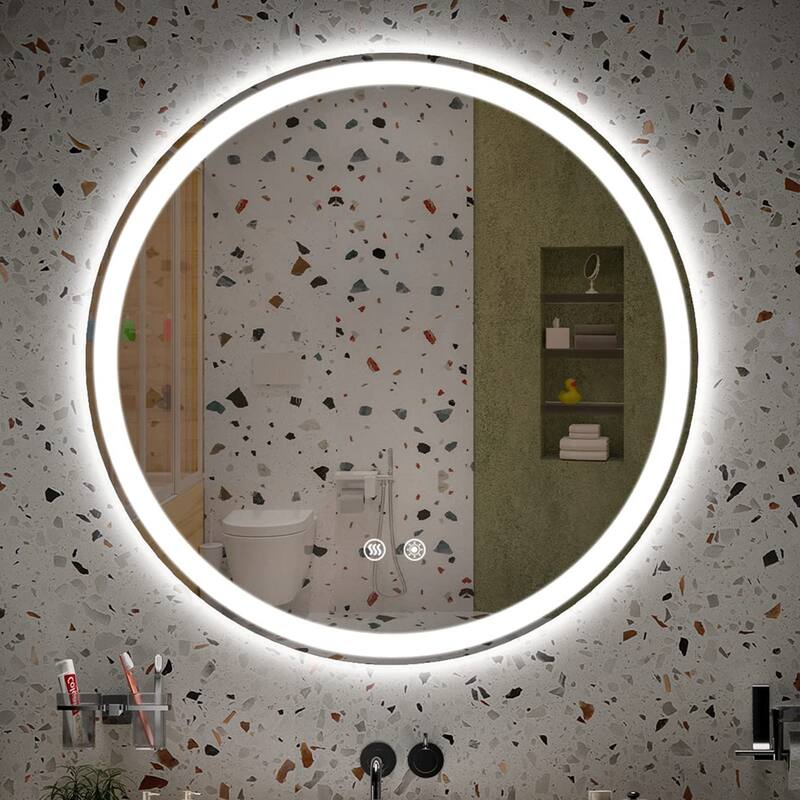 LED Lighted Dimmable Anti Fog Frameless Rounded Vanity Mirror - 32"