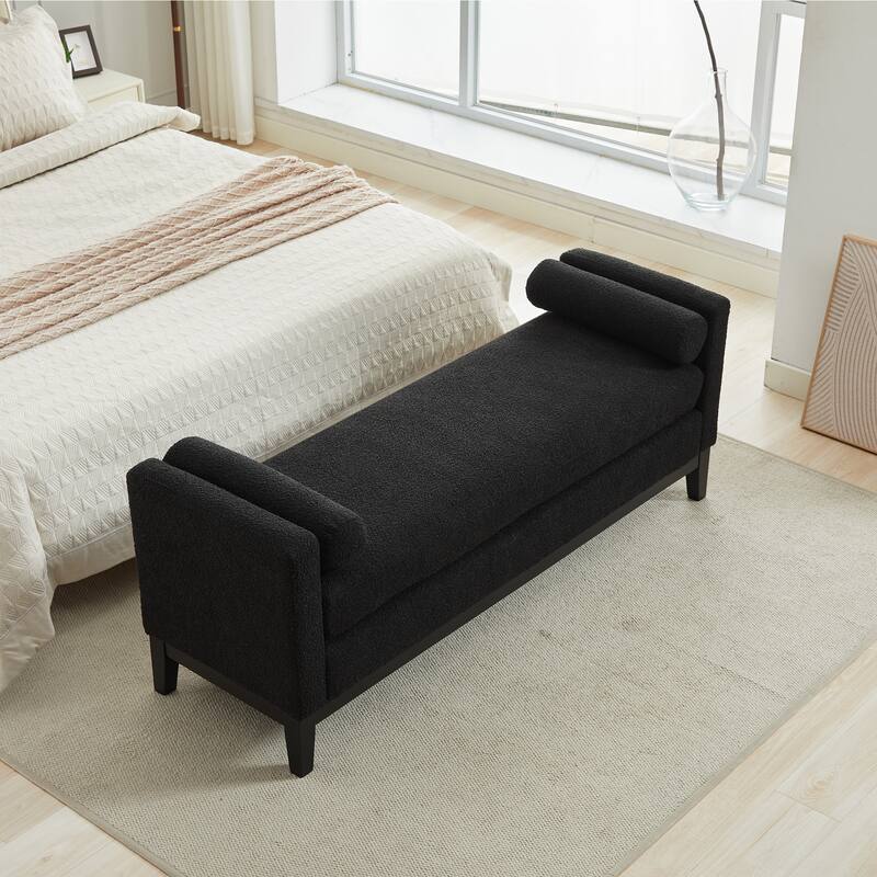 Bedroom Bench with Pillows and Solid Wood Legs for Living Rooms and Entryway