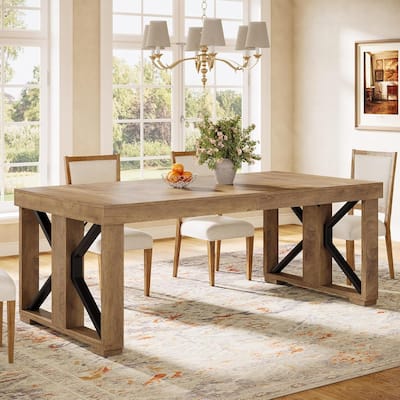 70.8 Inch Dining Table for 6 People, Farmhouse Wooden Kitchen Dinner Table