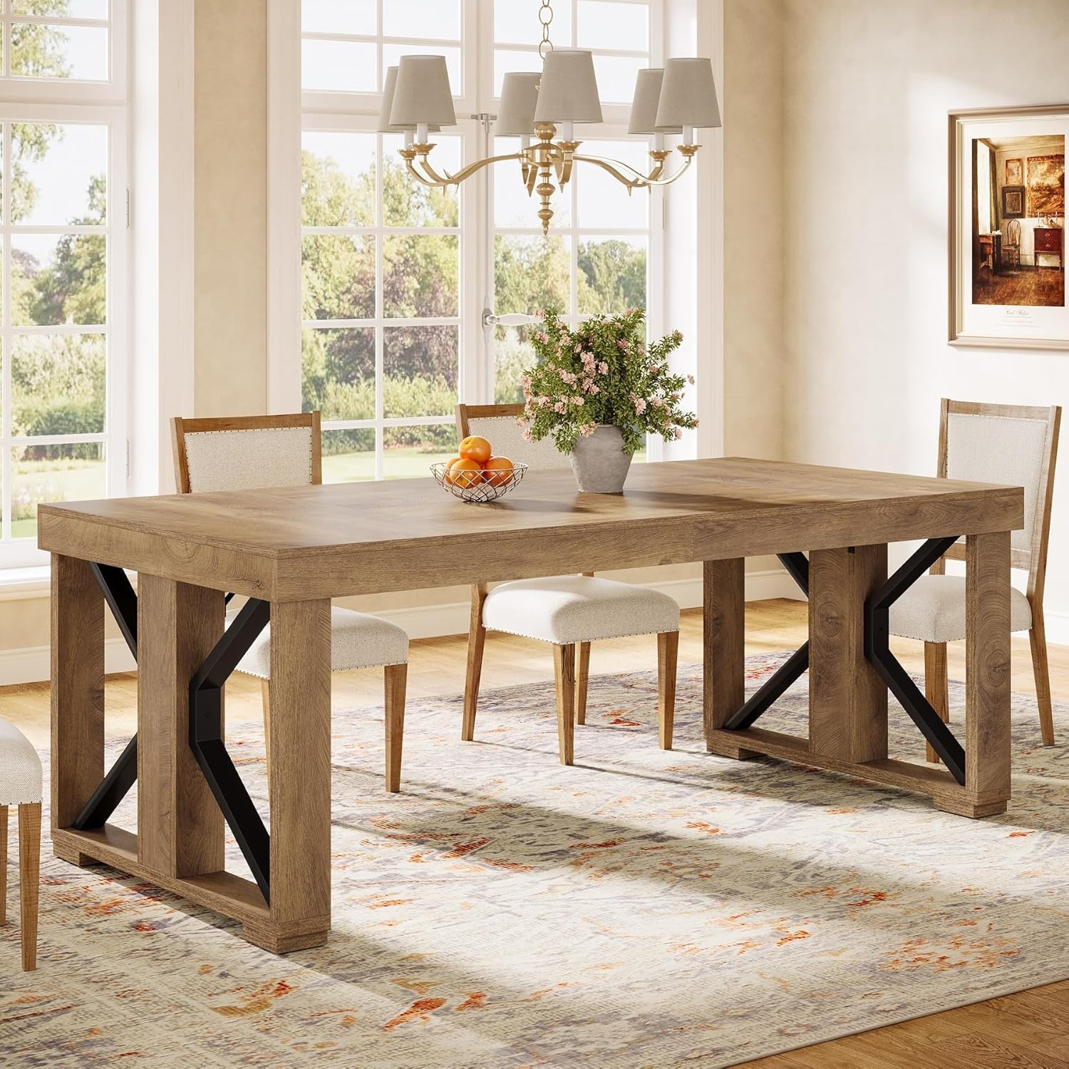 70.8 Inch Dining Table for 6 People, Farmhouse Wooden Kitchen Dinner Table