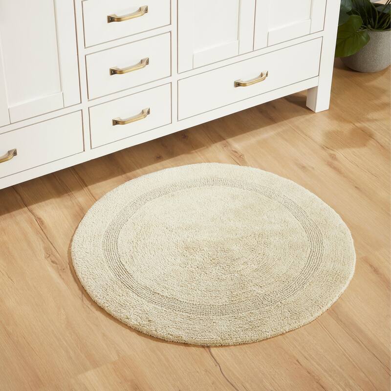 Better Trends Bath Rugs 100% Cotton Reversible Highly Water Absorbent Bathroom Rug for Shower, Sink, Bath Mats - Lux Collection - 30" Round - Sand