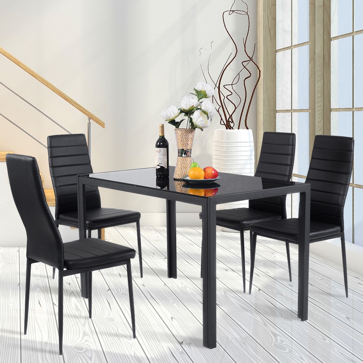 Shop Costway 5 Piece Kitchen Dining Set Glass Metal Table And 4