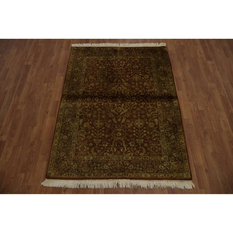 Hand Knotted Oriental 100% Wool Carpet Traditional Floral Oranges & Rust Aubusson Area Rug - 5' 5'' X 4' 0''