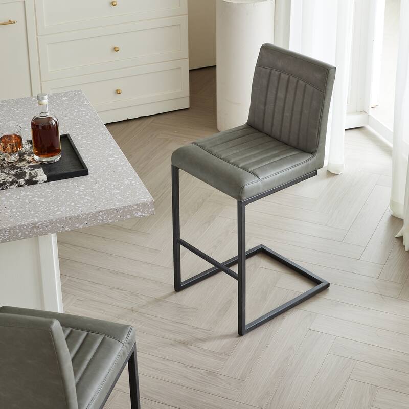 Set of 2 Bar Stool - 26-Inch Counter Height, Vertical Tufted Backrest, Sturdy Black Metal Frame with Footrest