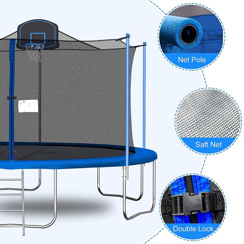 16Ft Trampoline with Enclosure Net Basketball Hoop - High Weight Capacity Big Outdoor Trampoline for Kids and Adults