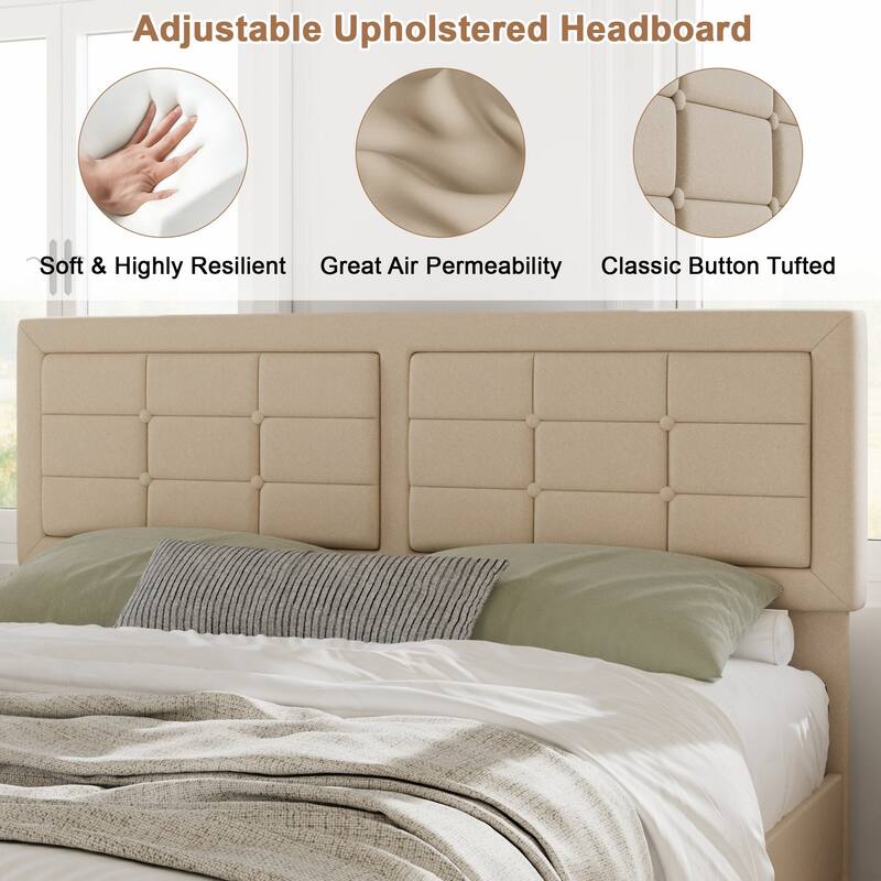 Javlergo Modern Upholstered Platform Bed Frame with Height Adjustable Tufted Headboard
