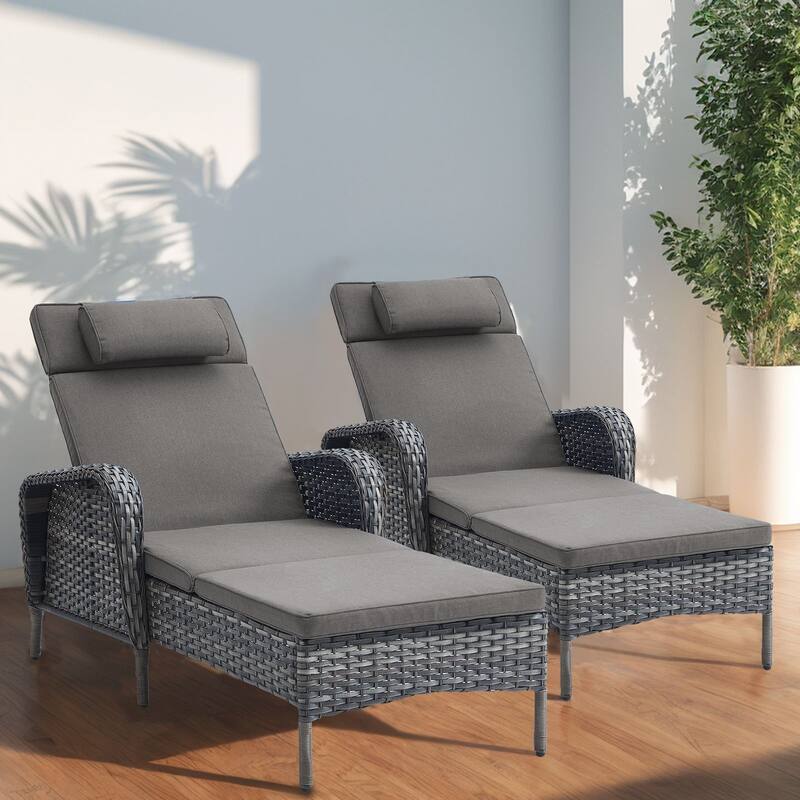 Patio Chaise Lounge Chairs Set of 2 Grey - Grey - Grey-Grey