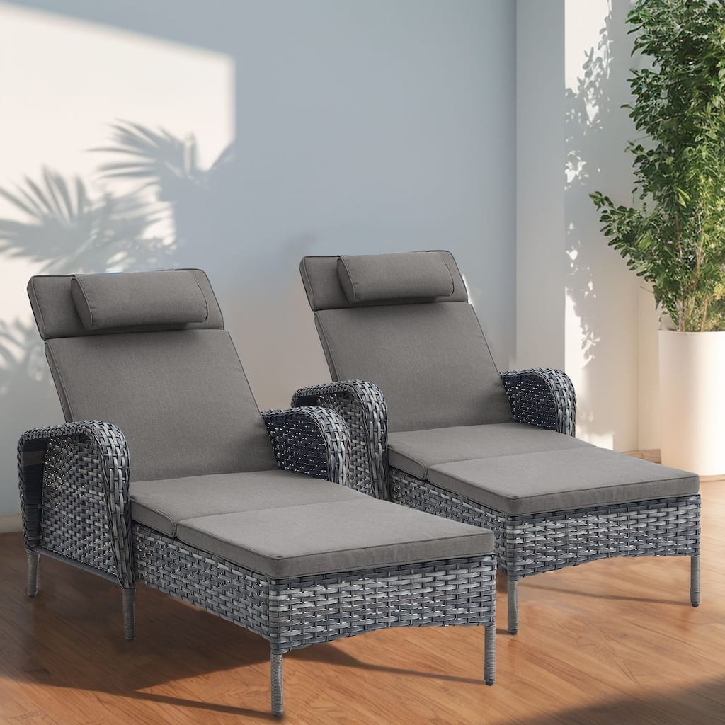 Patio Chaise Lounge Chairs Set of 2 Grey - Grey