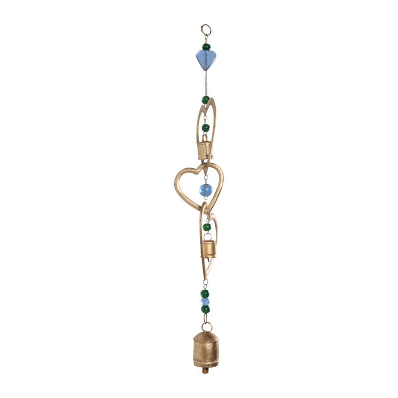 Glass Metal Bells and Windchimes Hearts Stars - 39" Gold/Blue - 7" x 2.5" x 39"