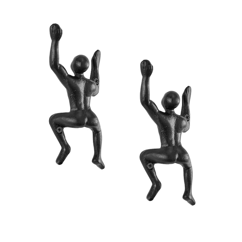 "Wall Climber" Cast Iron Decorative Wall Mount Hook (Set of 2) - Black