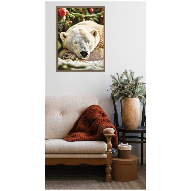 Kate and Laurel Sylvie Framed Canvas Icebear Sleeping Beneath a Christmas Tree by Michael Schauer