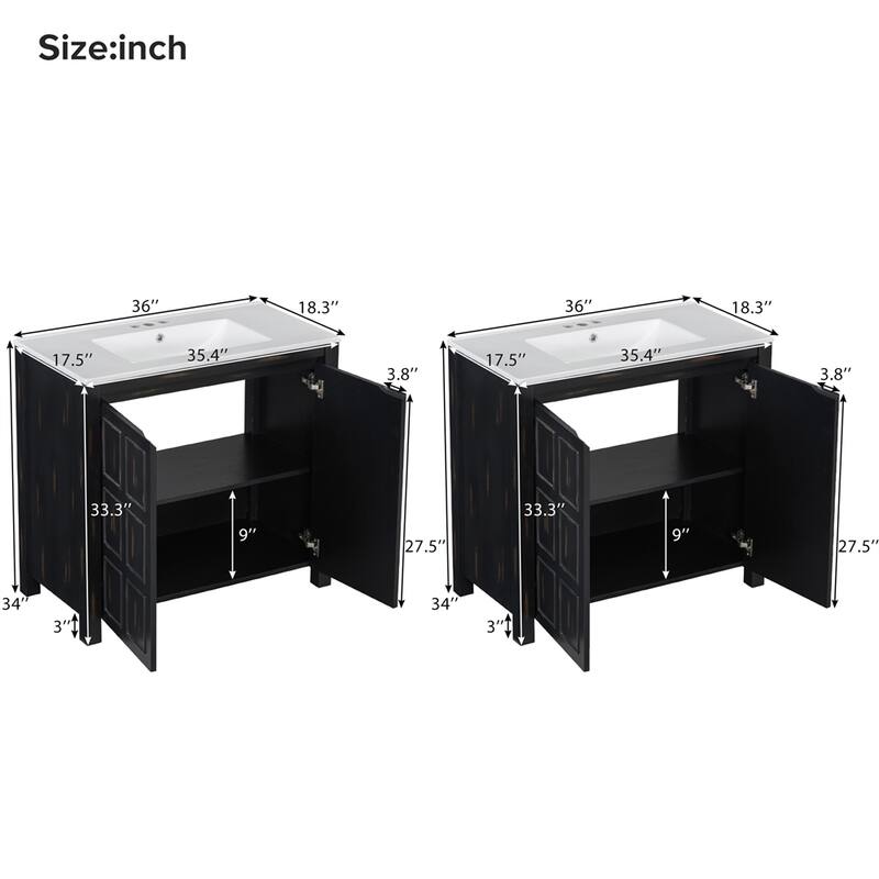72" Bathroom Vanity Set with Double Vanities (Separate),Ceramic Sinks