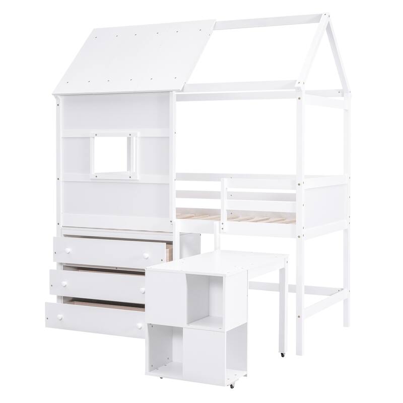 Twin Size House Loft Bed with Storage Desk and 3 Drawer Chest Bed Bath & Beyond 39074478