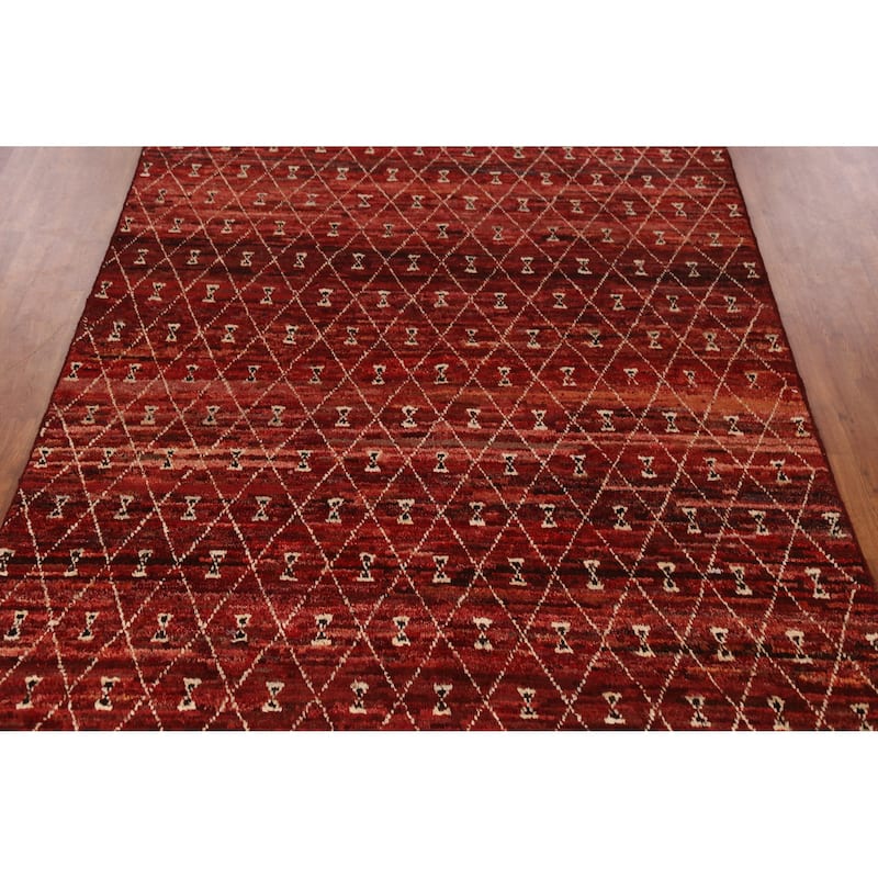 Trellis Moroccan Oriental Area Rug Hand-Knotted Red Wool Carpet - 6'10" x 9'6"