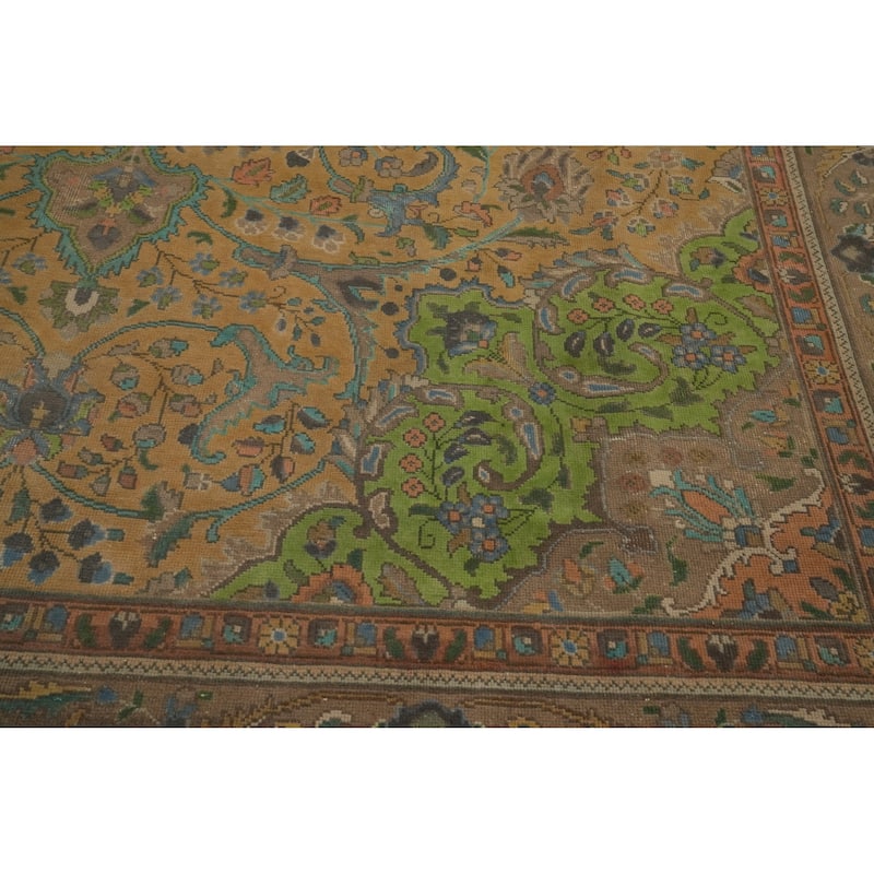 Hand Knotted Oriental 100% Wool Carpet Traditional Floral Oranges & Rust Tabriz Area Rug - 12' 7'' X 9' 7''