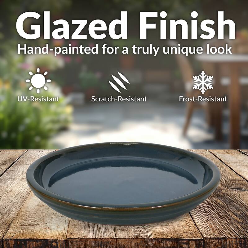 Sunnydaze Set of 2 Glazed Ceramic Planter Saucers - 12"