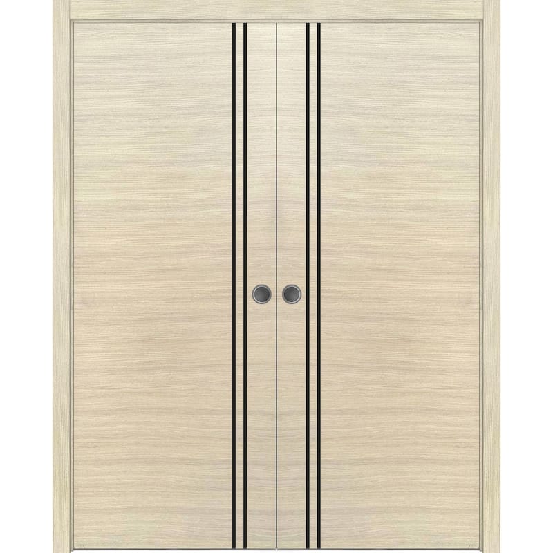 French Double Pocket Doors 36x80 Planum 0016 Natural Veneer Kit Trims Rail - 60" x 84" ( 2* 30x84)
