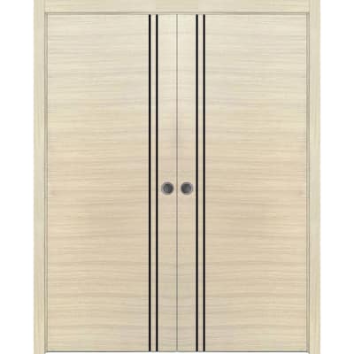 French Double Pocket Doors 36x80 Planum 0016 Natural Veneer Kit Trims Rail