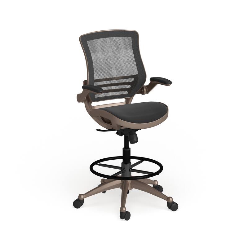 Mid-Back Swivel Office Chair with Adjustable Foot Ring - Black Mesh/Gold Frame