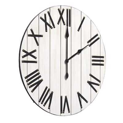 Country Rustic Farmhouse Round Wooden Wall Clock 21" White and Black