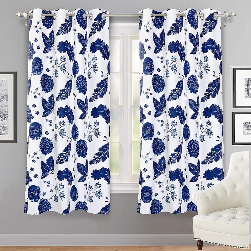 DriftAway Gianna Flower, Floral, Leaf, Botanic Blackout Lined Window Curtain Panel Pair