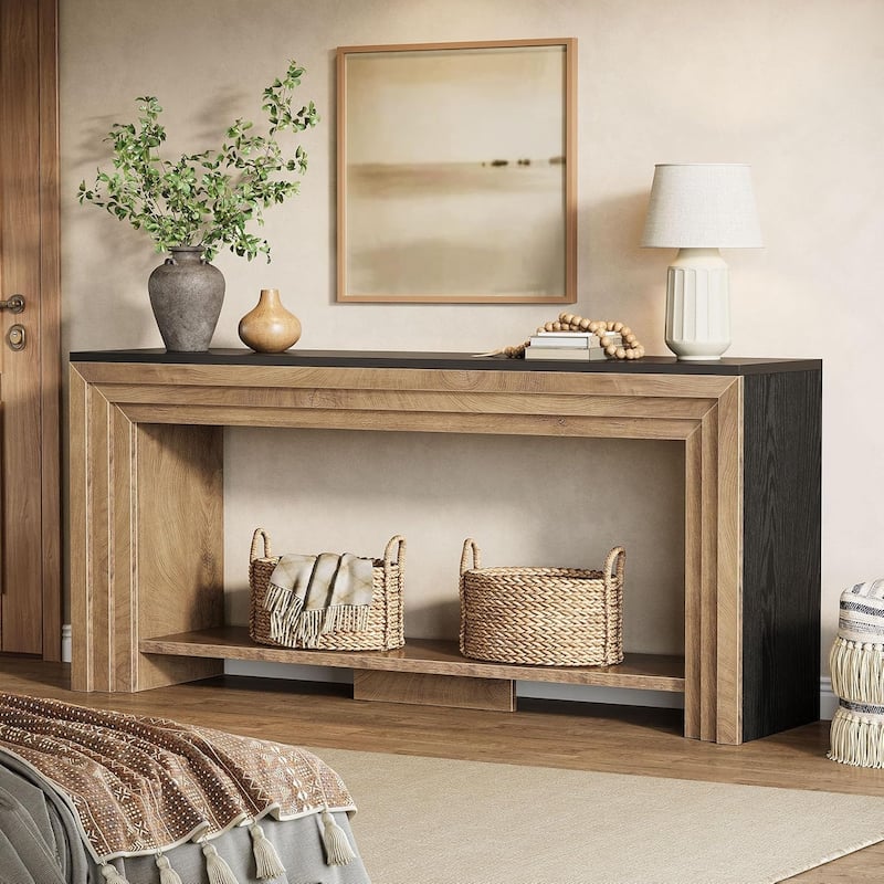 70.9-Inch Farmhouse Console Table with Storage, 2-Tier Behind The Couch for Living Room, Entryway