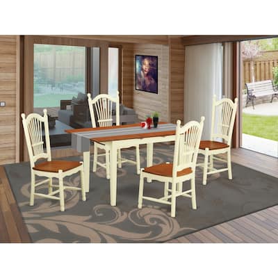 Dining Table Set 5 Piece - Rectangle Table with Butterfly Leaf & 4 Chairs - Kitchen Dinette Set