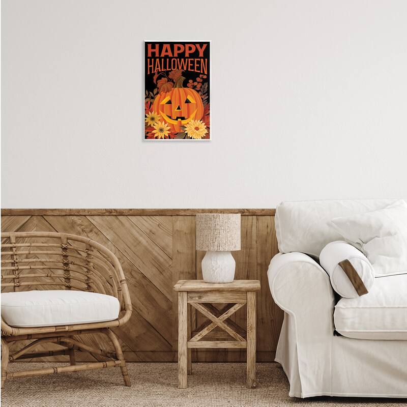 Stupell Happy Halloween Floral Pumpkin Wall Plaque Art Design By Cat Thurman Designs