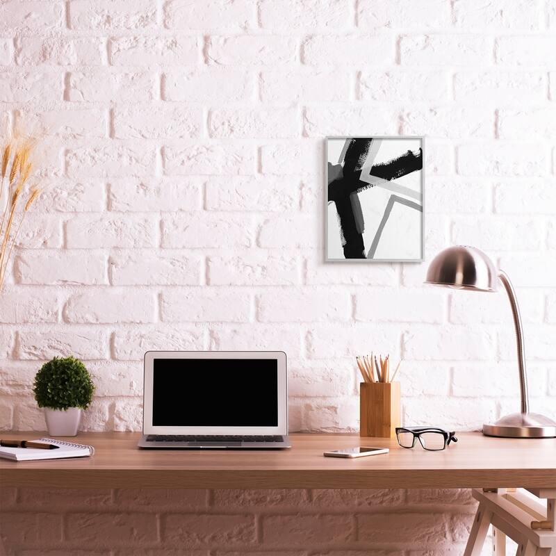 Stupell Bold Angle Abstract Design Black Grey Lines Framed Wall Art