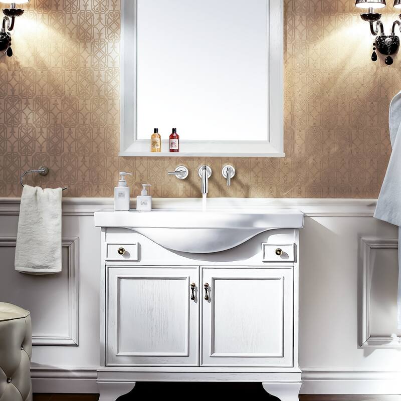 WOWOW Double Handle Wall Mount Bathroom Sink Faucet