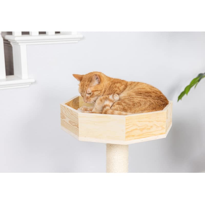 Premium Scots Pine 29-Inch Real Wood Cat Tree with Perch and Condo - 16"(L)X16"(W)X29"(H)