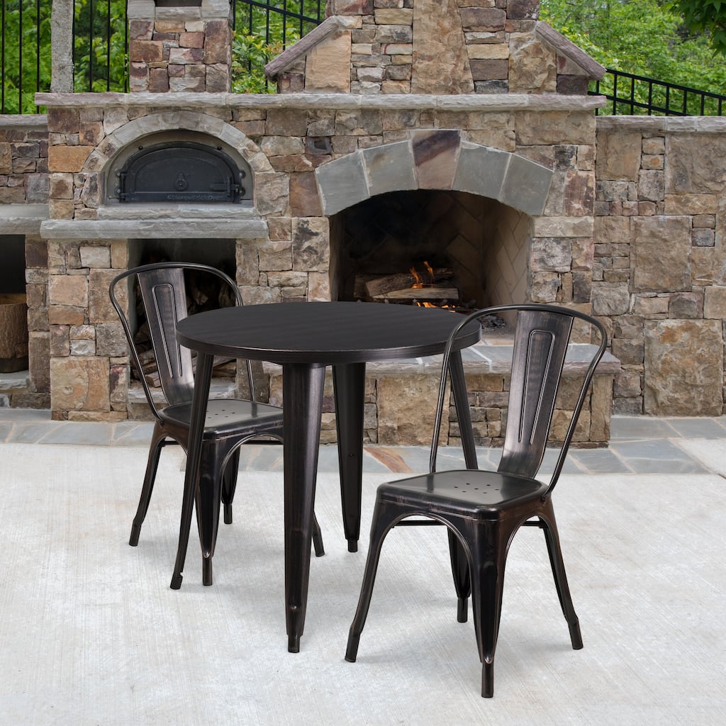 30'' Round Metal Indoor-Outdoor Table Set with 2 Cafe Chairs